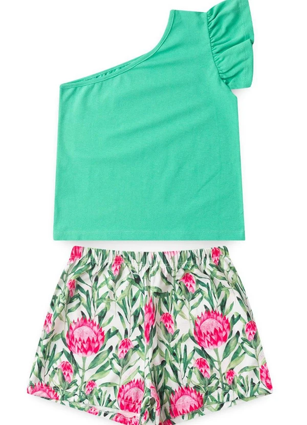 Vida Costeira - Conjunto Infantil Menina Ombro Único Verde 3