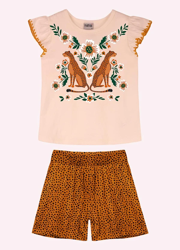 Nanai - Conjunto Infantil Menina Onças Bege