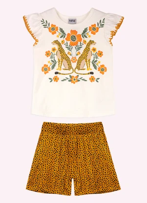 Nanai - Conjunto Infantil Menina Onças Branco - NANAI