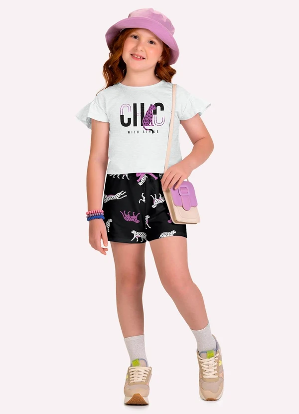 Kyly - Conjunto Infantil Menina Onças Cinza