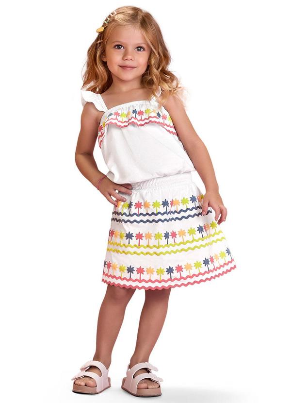 Nanai - Conjunto Infantil Menina Palmeiras Branco