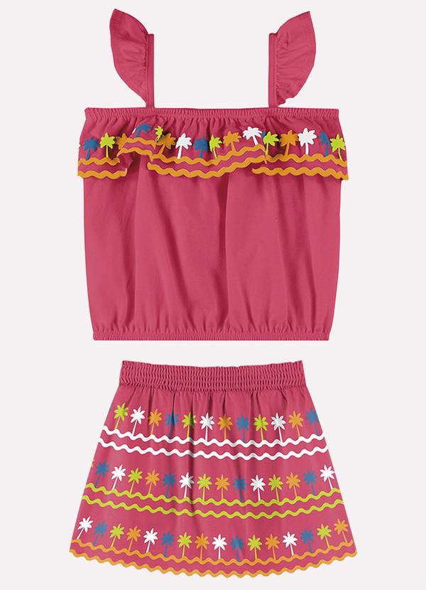 Nanai - Conjunto Infantil Menina Palmeiras Vermelho