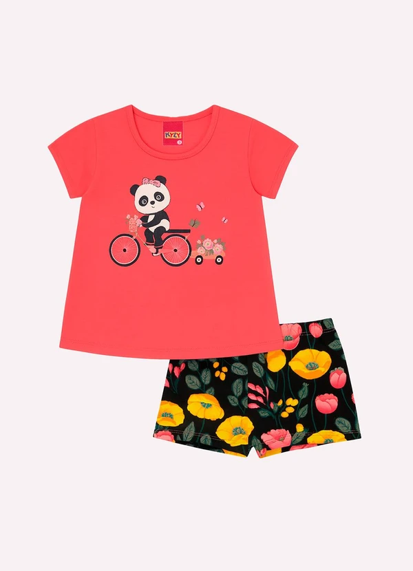 Kyly - Conjunto Infantil Menina Pandinha Vermelho