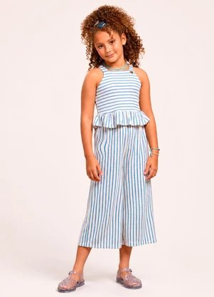 Vida Costeira - Conjunto Infantil Menina Pantacourt Listrado Azul - VIDA COSTEIRA