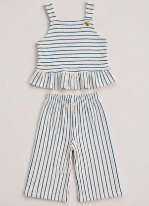 Vida Costeira - Conjunto Infantil Menina Pantacourt Listrado Azul - VIDA COSTEIRA