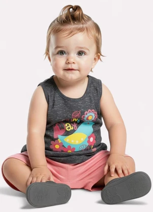 Kyly - Conjunto Infantil Menina Passáro Cinza - KYLY