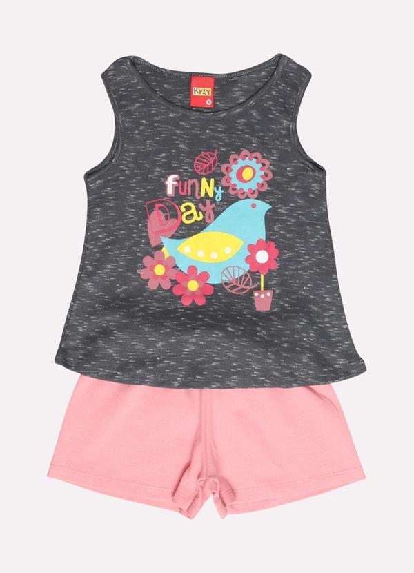 Kyly - Conjunto Infantil Menina Passáro Cinza