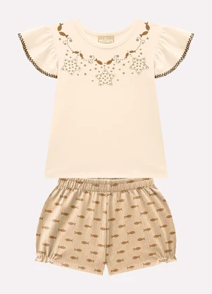 Milon - Conjunto Infantil Menina Peixinhos Bege - MILON