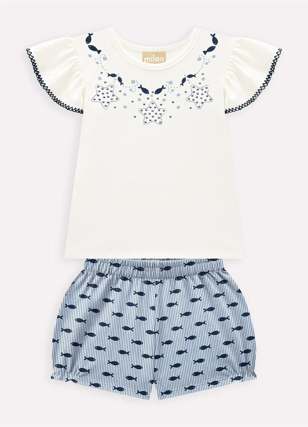 Milon - Conjunto Infantil Menina Peixinhos Off White 2