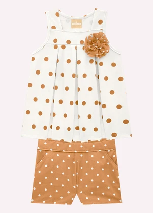 Milon - Conjunto Infantil Menina Póas Off White - MILON