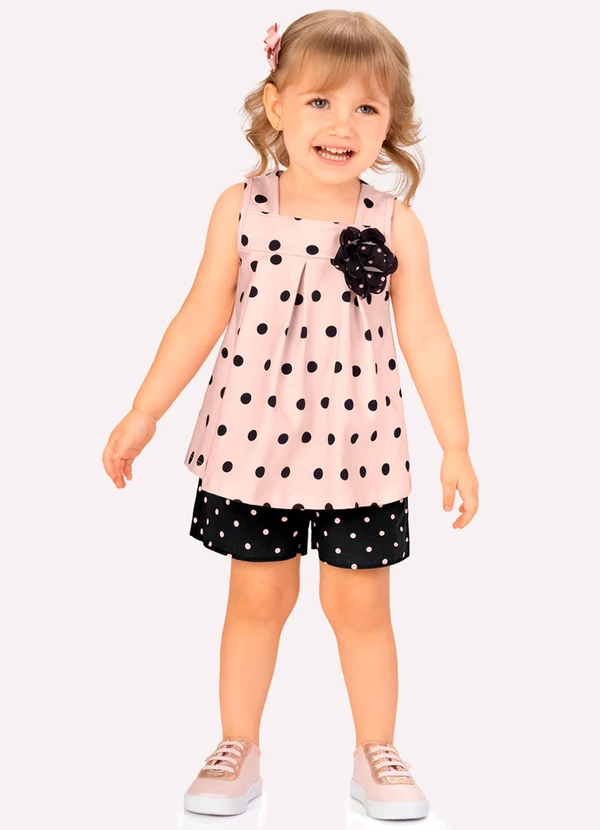Milon - Conjunto Infantil Menina Póas Rosa