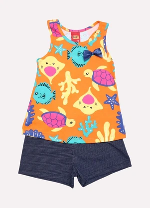 Kyly - Conjunto Infantil Menina Praia Laranja - KYLY