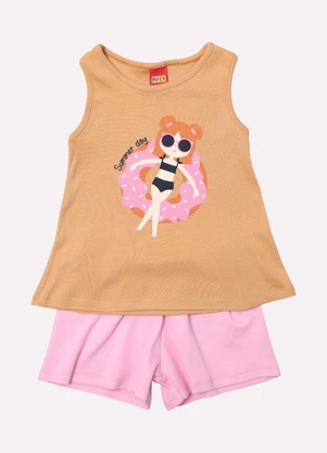 Kyly - Conjunto Infantil Menina Praia Marrom - KYLY