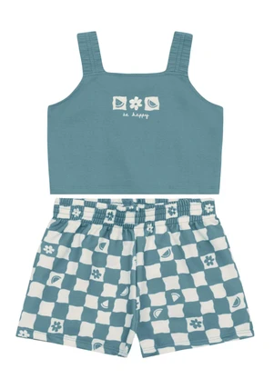 Brandili - Conjunto Infantil Menina Quadriculado Azul - BRANDILI