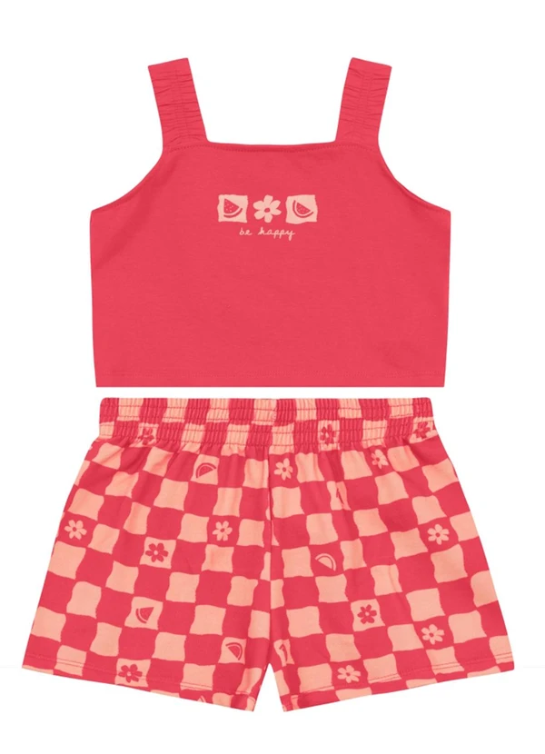 Brandili - Conjunto Infantil Menina Quadriculado Vermelho