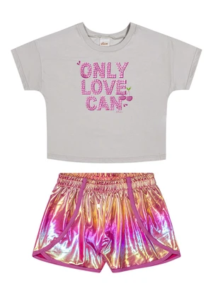 Elian - Conjunto Infantil Menina Short Holográfico Cinza - ELIAN