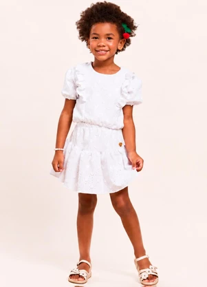 Vida Costeira - Conjunto Infantil Menina Shorts Saia Babados Branc - VIDA COSTEIRA
