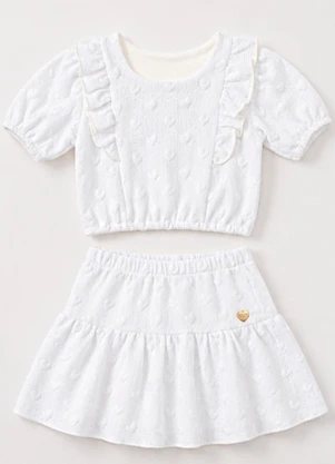 Vida Costeira - Conjunto Infantil Menina Shorts Saia Babados Branc - VIDA COSTEIRA