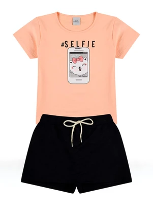 Vida Costeira - Conjunto Infantil Menina Shorts Saia Laranja - VIDA COSTEIRA