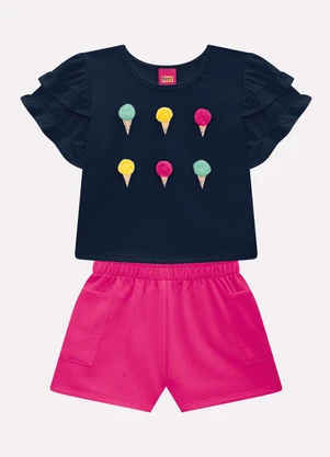 Kyly - Conjunto Infantil Menina Sorvetes Azul Marinho - KYLY
