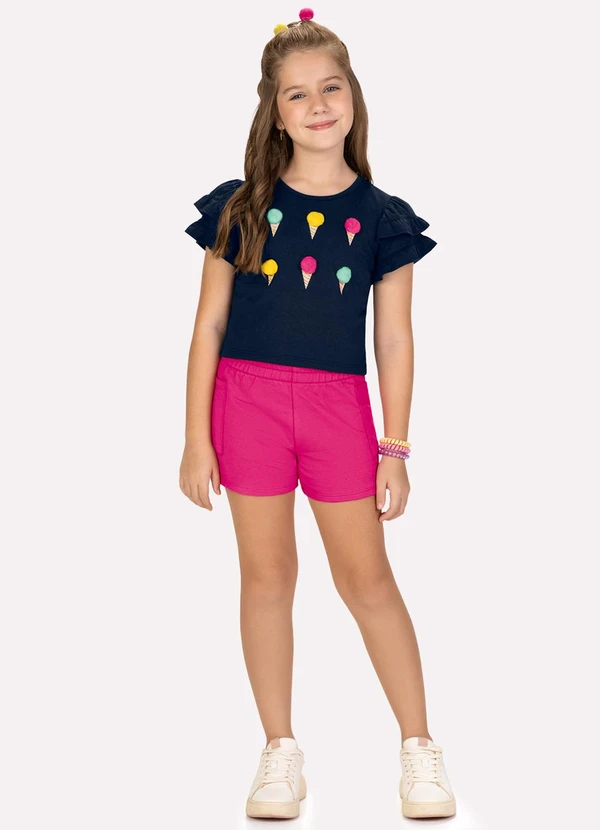 Kyly - Conjunto Infantil Menina Sorvetes Azul Marinho