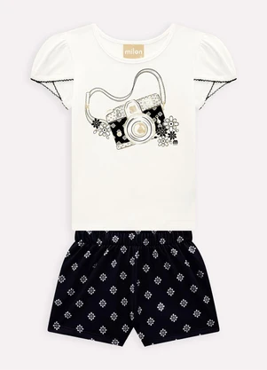 Milon - Conjunto Infantil Menina Strass Off White - MILON