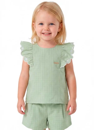 Colorittá - Conjunto Infantil Menina Tecido Xadrez Verde - COLORITTÁ