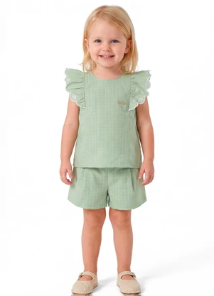 Colorittá - Conjunto Infantil Menina Tecido Xadrez Verde - COLORITTÁ