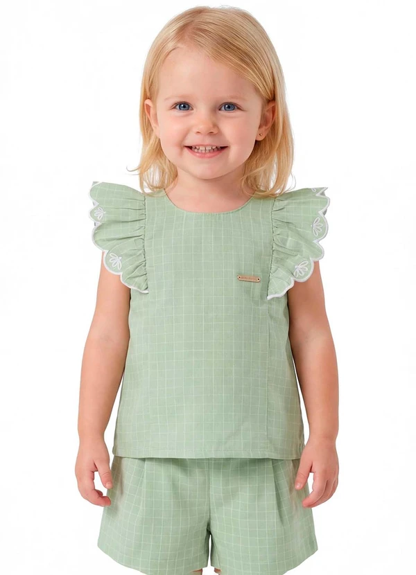 Colorittá - Conjunto Infantil Menina Tecido Xadrez Verde
