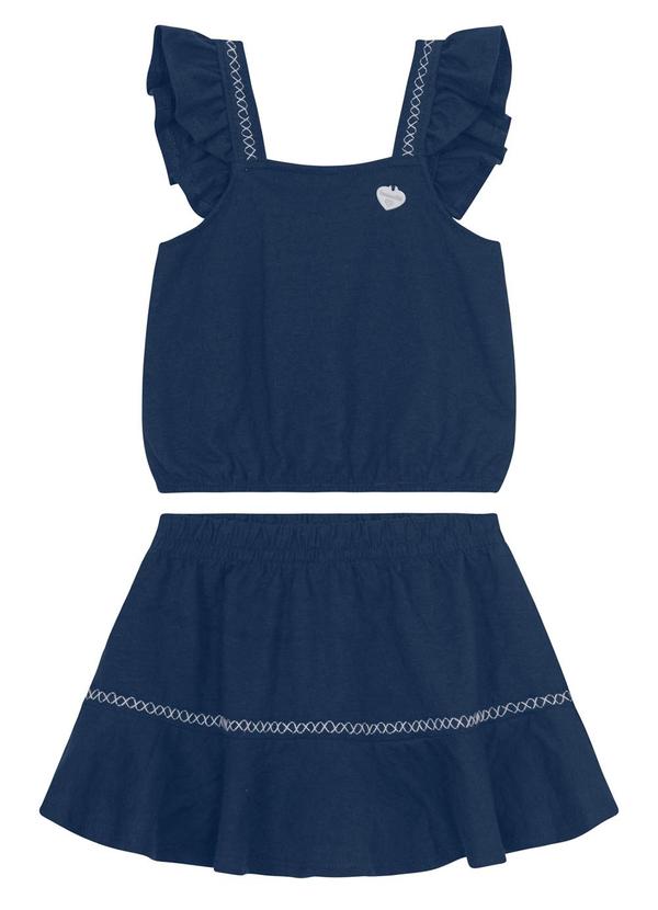 Brandili - Conjunto Infantil Menina Texturizado Azul