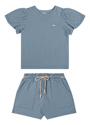 Colorittá - Conjunto Infantil Menina Texturizado Azul - COLORITTÁ