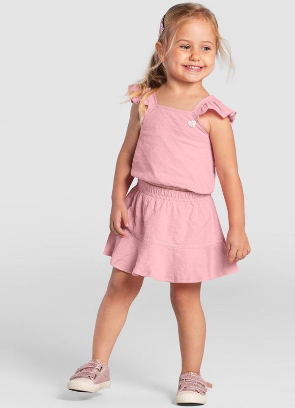 Brandili - Conjunto Infantil Menina Texturizado Rosa
