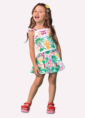 Nanai - Conjunto Infantil Menina Tropical Branco - NANAI