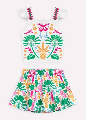 Nanai - Conjunto Infantil Menina Tropical Branco - NANAI
