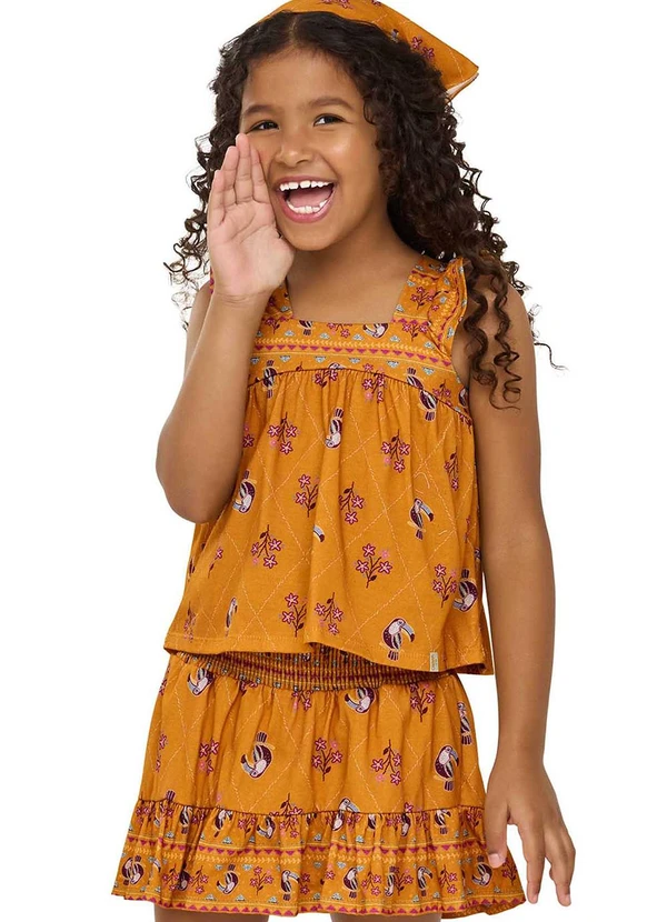 Elian - Conjunto Infantil Menina Tucanos Laranja