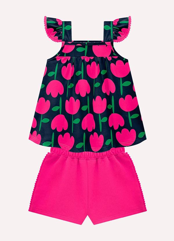 Kyly - Conjunto Infantil Menina Tulipas Azul Marinho