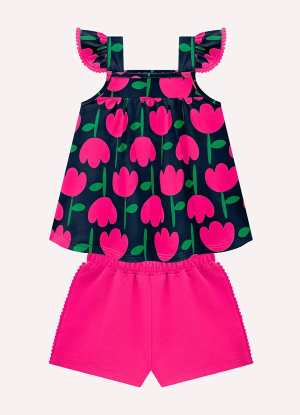 Kyly - Conjunto Infantil Menina Tulipas Azul Marinho 1