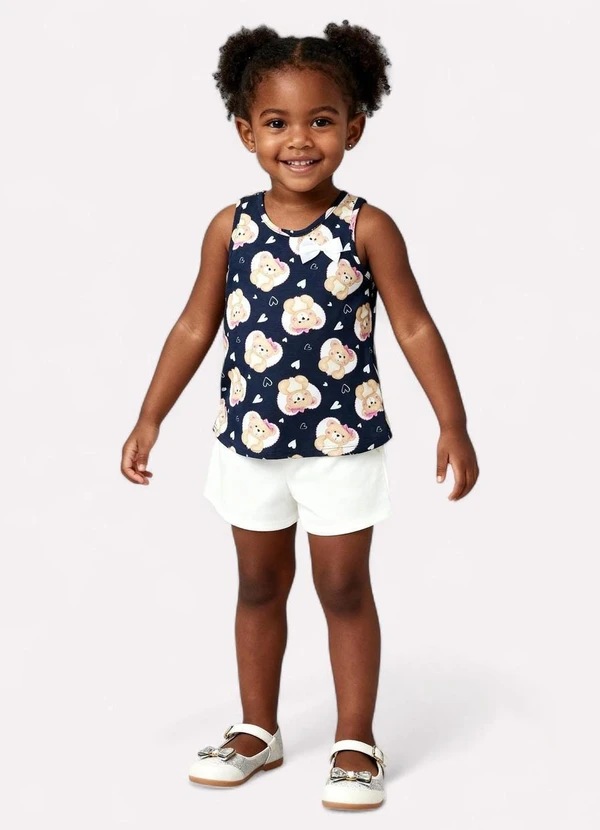 Kyly - Conjunto Infantil Menina Ursinho Azul Marinho