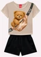 Kyly - Conjunto Infantil Menina Ursinho Branco - variação: Bege