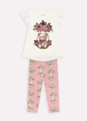 Milon - Conjunto Infantil Menina Ursinho Off White - MILON