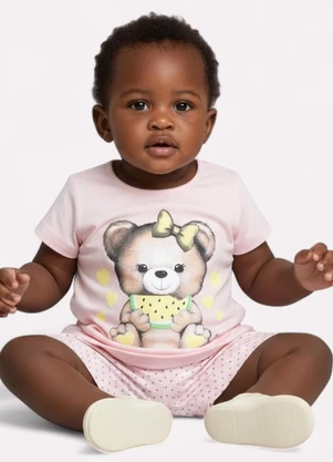 Kyly - Conjunto Infantil Menina Ursinho Rosa - KYLY