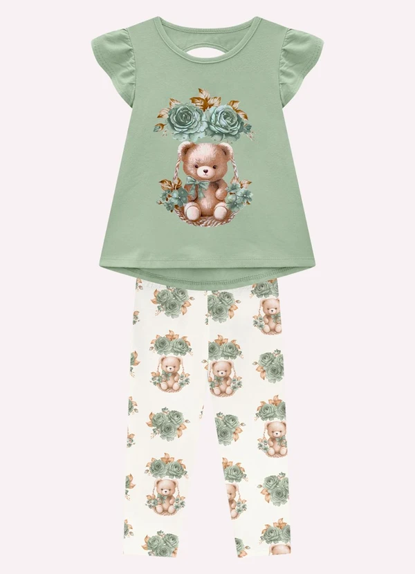 Milon - Conjunto Infantil Menina Ursinho Verde 2
