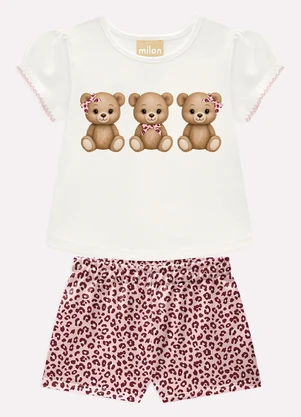 Milon - Conjunto Infantil Menina Ursinhos Branco - MILON