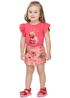 Elian - Conjunto Infantil Menina Urso Strass Laranja - ELIAN