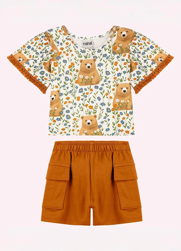 Nanai - Conjunto Infantil Menina Ursos Branco