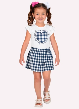 Kyly - Conjunto Infantil Menina Xadrez Branco - KYLY