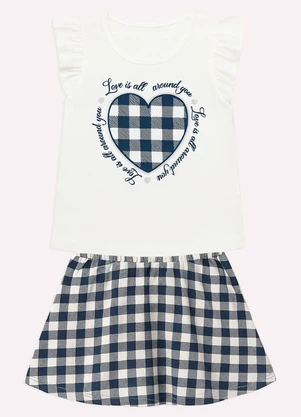 Kyly - Conjunto Infantil Menina Xadrez Branco - KYLY