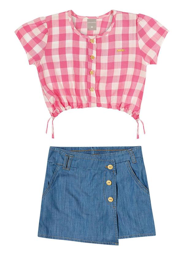 Colorittá - Conjunto Infantil Menina Xadrez Jeans Colorittá R