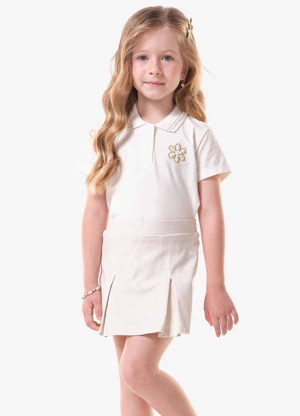 Trick Nick - Conjunto Infantil Polo com Shorts Saia Bege