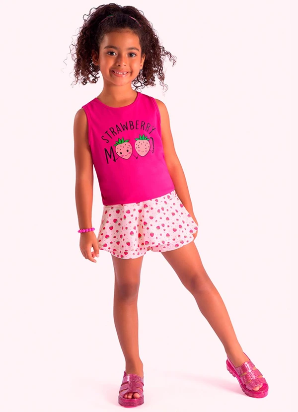 Duduka - Conjunto Infantil Regata e Short Saia Rosa